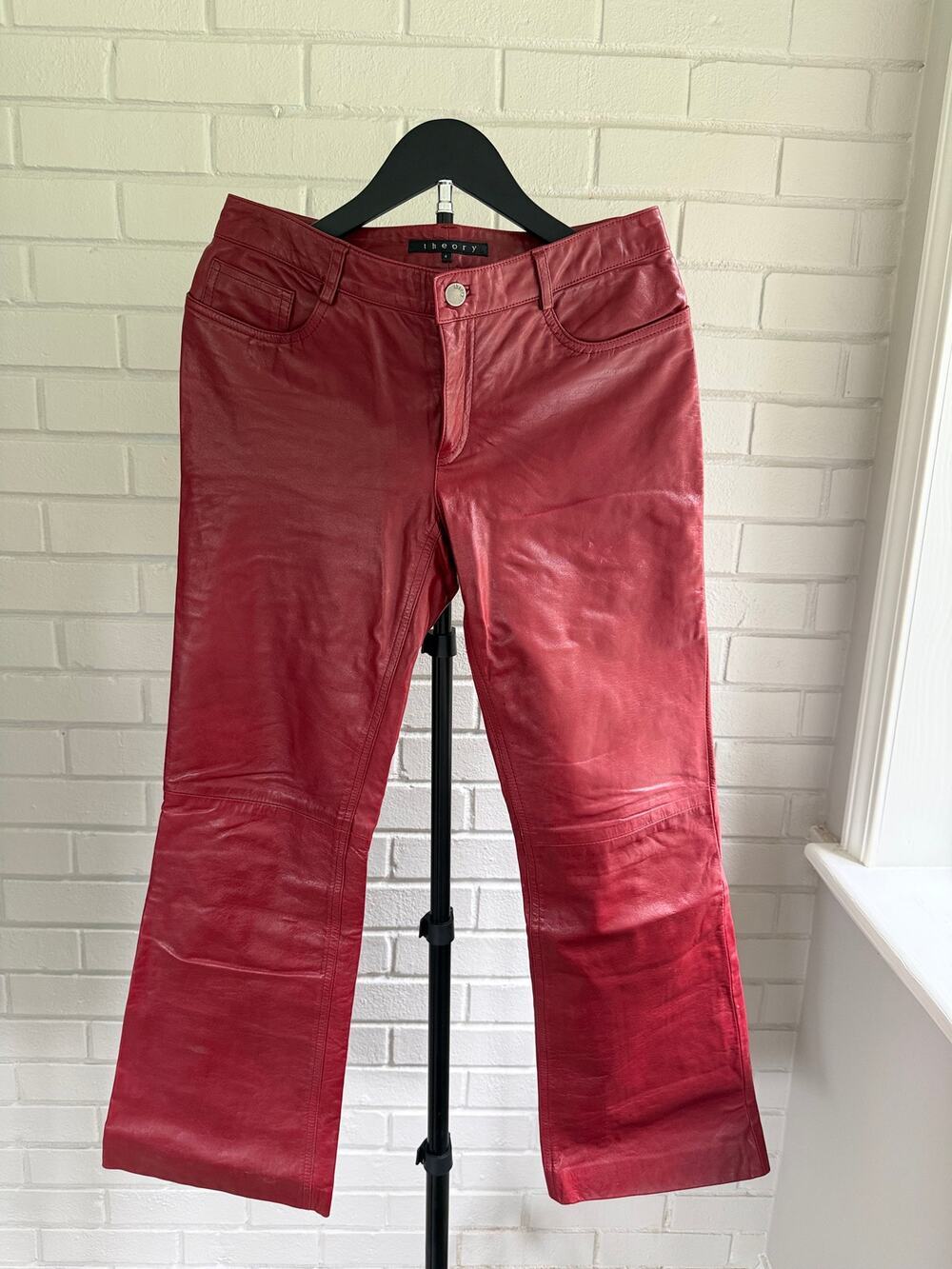 Theory Red 100% Leather Bootcut Pants Made in USA Size 4